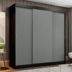 Guarda-Roupa Casal Madesa Reno 3 Portas de Correr - Preto/Cinza, Preto