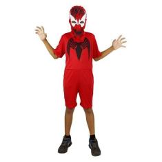 Fantasia do Venom Infantil Vermelho Vilão Carnificina Curta Com Gorro 