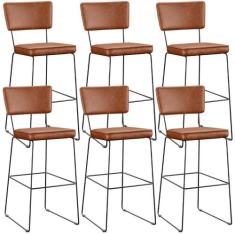 Kit 06 Banquetas Altas Cozinha Sala Jantar Base Em Aço Fixa Allana L02