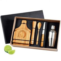 Kit Caipirinha Em Bambu 6 peças Coqueteleira Inox 350 ml Welf, Kit Cai