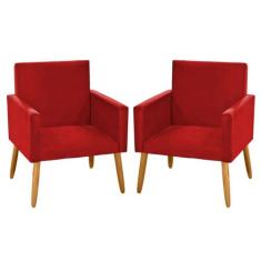 kit 2 Poltronas Nina Decorativas Tecido Suede Vermelho Pé Palito Madei