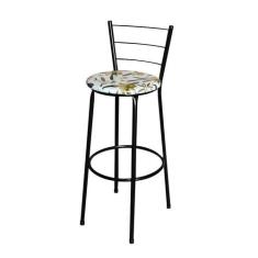 Banqueta Alta Para Cozinha Epoxi Preta Estofado Floral - Lamar Design,