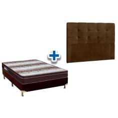 Cama Box Queen crc + Colchão Ortopédico Light Ortobom + Cabeceira Clean Suede Marrom Chocolate