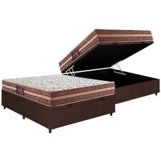 Cama Box Baú Casal: Colchão Espuma Herval D28 Besmont Double Face + Base Crc Courano Brown(138X188)