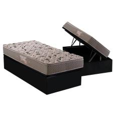 Cama Box Baú Solteiro: Colchão Espuma Herval Ag65 Fort Black Firme Pillow Top + Base Crc Courano Black(88x188)