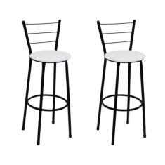 Kit 2 Banquetas Altas Preta com Encosto Assento Branco - Fortmix