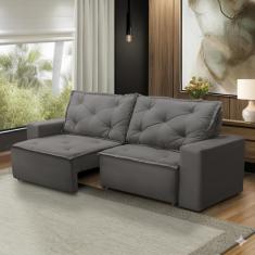 Sofá Retrátil e Reclinável 3 lugares com Molas 1,80m Ana Suede Cinza Adonai Estofados