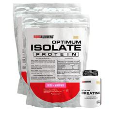 Kit 2x Optimum Isolate Whey Protein 900g + Power Creatina 100g - Bodybuilders Sabor Morango