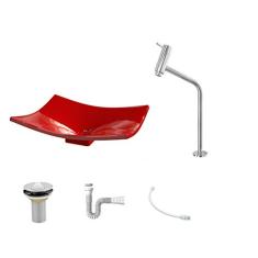 Kit Cuba F44 C/Torneira Link 1062 Metal + Válvula 1'' (2,6cm) + Sifão Pvc + Flexível Vermelho