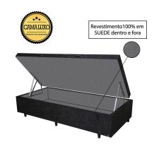 Cama Box Baú Luxo Blindado Solteirão NK Camas Suede Preto 41x96x203
