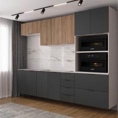 Cozinha Modulada 5 Peças sem Tampo sem Rodapé Ipanema Cabecasa Madeiramadeira Grafite Trama/ Acácia