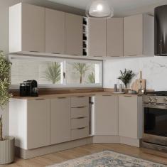 Cozinha Modulada 8 Peças com Tampo com Rodapé 4 Aéreos e 4 Balcões Ipanema Cabecasa Madeiramadeira Cinza Trama