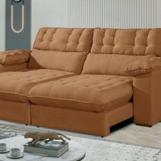 Sofá Retrátil e Reclinável Barcelona 250 cm Veludo com Molas Ensacadas Cobre Terracota