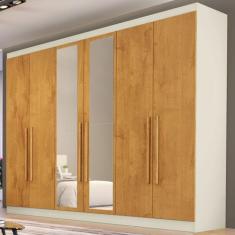 Guarda-Roupa Casal Oslo 6 Portas 4 Gavetas 100% Mdf com Espelho Off Wh