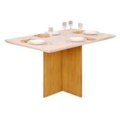 Mesa p/ Cozinha Hera c/ Tampo Madeirado c/ Vidro Reto 120x90cm Cedro/Off White - DJ Móveis