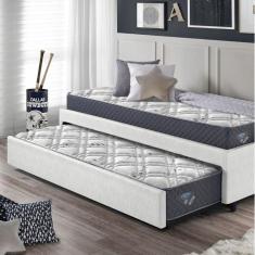 Bicama Box Solteiro 88x188 Courino Com Dois Colchões Adapto Molas Ensacadas Ecoflex Branco/Cinza