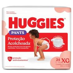 Fralda Pants Huggies Proteção Acolchoada Tamanho XG 24 unidades – Nova fralda Supreme Care estilo roupinha, que veste como shortinho e com cintura acolchoada super macia que previne marquinhas, fácil de colocar e tirar (embalagem pode variar)
