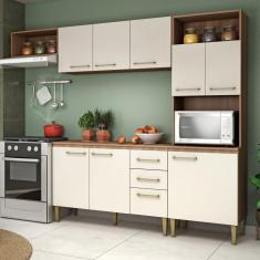 Cozinha Compacta com Tampo 2 Peças 9 Portas 2 Gavetas Malu Fellicci Manchester/Champagne