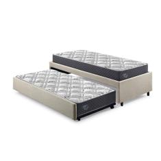 Bicama Box Solteiro 88x188 Linho com Dois Colchões Adapto Molas Ensacadas Ecoflex Bege/Cinza