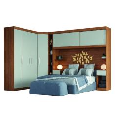 Guarda Roupas Modulado Com Cabeceira de Casal 1,38m Genova Plus 6 Portas 4 Gavetas Freijó/Off White Batrol