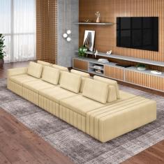 Sofá Ilha com Encosto e Almofadas Móveis Olimpo 425cm Modulado Bouclê Bege G45 - Gran Belo