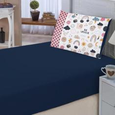 Lençol Liso Elásticado + Fronha Estampada Decorativa - Nalu Casa E Dec