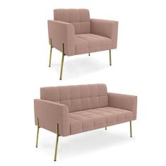 Namoradeira E Poltrona Pé De Ferro Dourado Elisa Bouclê Rosê D03 - D'r