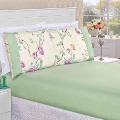 Jogo De Lençol Real King 3 Peças Micropercal 200 Fios Ponto Palito Estampado - Belle Floral Verde