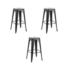 Kit 3 Banquetas Altas Iron Preta Aço - Rivatti