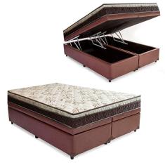 Cama Box Baú Bipartido Casal Sintético + Colchão Casal Espuma Extra Firme D33 Elegance Ortopédico 64x138x188