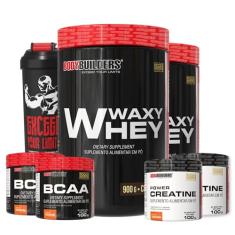 Kit 2x Waxy Whey 900g + 2x BCAA 100g Tangerina + 2x Power Creatina 100g + Coqueteleira - Bodybuilders Sabor Chocolate