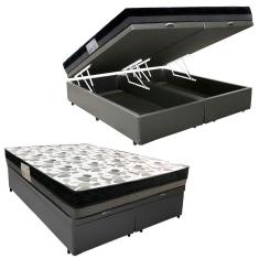 Cama Box Baú Casal Sintético Bipartido + Colchão Ortobom Iso Dupla Face 60x138x188 Cor:cinza