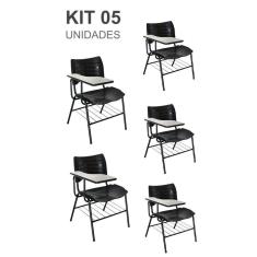 KIT 05 Cadeiras Escolar com porta livros cor Preto
