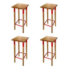 Kit 4 Banquetas Bistro Industrial Colors Ferro e Madeira Maciça - Verm