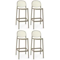 Kit 4 Banqueta Alta Com Encosto Roma Em Polipropileno - Branco/cinza Escuro