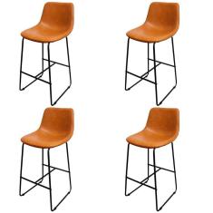 Kit 4 Banquetas Oxford Verner Fratini 100 Cm (altura) Poliuretano (pu) Caramelo Base Em Aço Preto