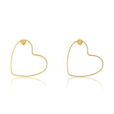 Brinco Medio com Coracao Vazado Horizontal Folheado