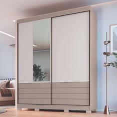 Guarda Roupa Solteiro com Espelho 2 Portas de Correr 3 Gavetas Magno Móveis Castro - Duna/Blanc
