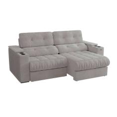 sofá 4 lugares retrátil e reclinável premier molas bouclé cinza 261 cm