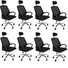 Kit 8 Cadeiras Office Presidente com Encosto e Rodízios Cádis Preto