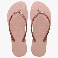 Chinelo Havaianas Feminino Slim Glitter original *NF*, Rosa, Ballet, 3