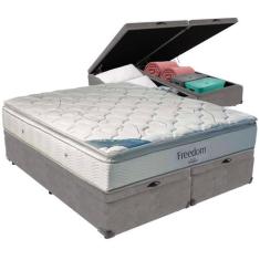 Cama Box Baú e Colchão Freedom Molas Ensacadas Queen Ortobom,  Cinza