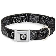 Buckle-Down Coleira De Cachorro Fivela De Cinto De Segurança Sobrenatural Devils Armadilha Pentagramas Cinza Preto Branco 33 A 45 Cm De Largura