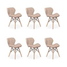 Kit 06 Cadeiras Charles Eames Eiffel Slim Wood Estofada - Nude - Magaz