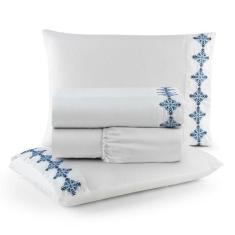 Jogo de Lençol Casal 4 Peças Percal Bordado 300 Fios Paris - Linda Cas