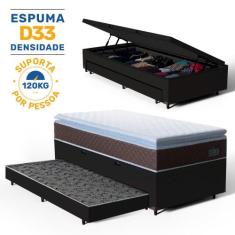 Cama Box Baú com Colchão de Espuma D33 Pillow Top Comfort Luxo + Auxil