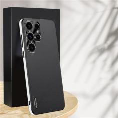 Para Samsung S24 Ultra Capa de couro liso fosco para S21 S22 S23 S24 ULTRA com moldura protetora de lente Capa de borda em TPU, preta, para S21 Plus