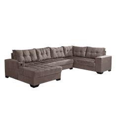 Sofá de Canto 6 Lugares Dijon com Chaise Esquerdo e Entrada USB Suede Nude