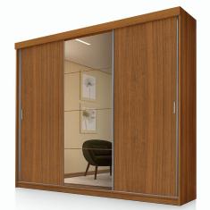 Guarda Roupa Casal Ambiente Ímola 3 Portas de Correr com Espelho Carvalho New - Luapa