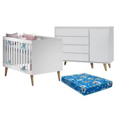 Berço Americano Ludmila E Cômoda Gran Lorena Branco Acetinado Bétula Com Colchão Ortobom - Carolina Baby